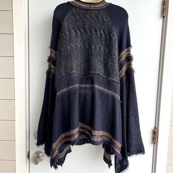 Free People Navy Wool Mohair Alpaca Cotton Blend Sweater Size L - Picture 11 of 13